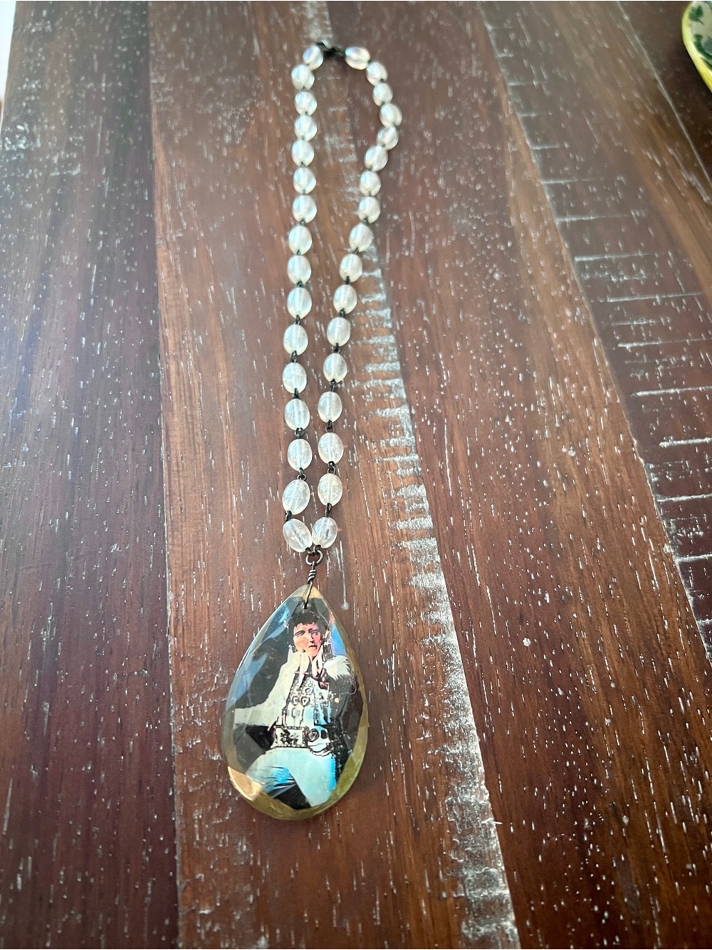 Handmade Clear Beaded Teardrop Pendant Necklace - Elvis Presley